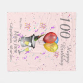 100e verjaardag roze fleece deken (Voorkant (Horizontaal))