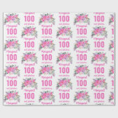 100e verjaardag roze floral cadeaupapier (Vlak)