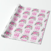 100e verjaardag roze floral cadeaupapier (Uitgerold)