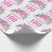 100e verjaardag roze floral cadeaupapier (Hoek)