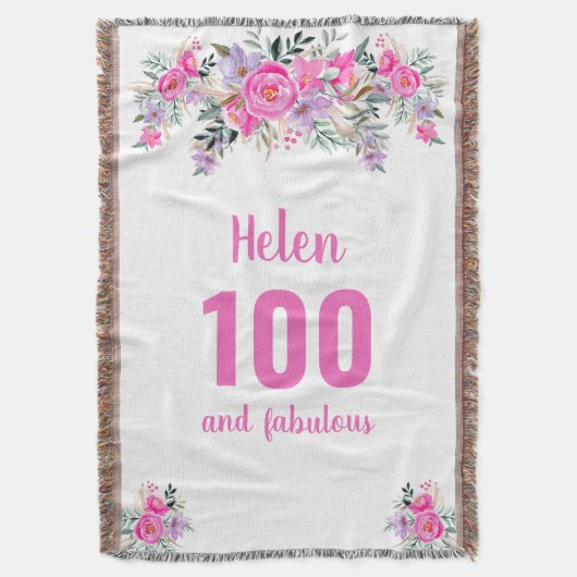 100e verjaardag roze floral deken (Voorkant Verticaal)