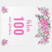 100e verjaardag roze floral fleece deken (Voorkant (Horizontaal))