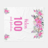 100e verjaardag roze floral fleece deken (Voorkant (Horizontaal))