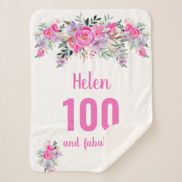 100e verjaardag roze floral sherpa deken
