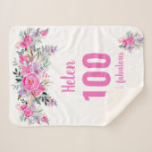 100e verjaardag roze floral sherpa deken (Voorkant (horizontaal))