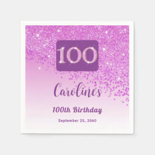 100e Verjaardag  Roze Glitter Servetten
