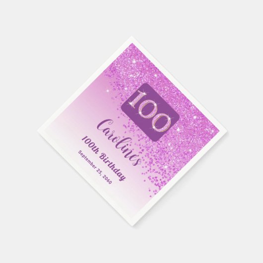 100e Verjaardag  Roze Glitter Servetten (Hoek)