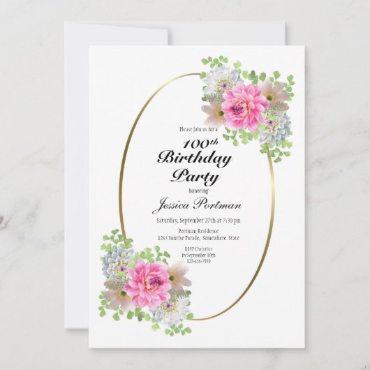 100e verjaardag Roze Gold Party Kaart (Voorkant)