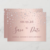 100e verjaardag roze gouden diamanten save the dat briefkaart (Voorkant / Achterkant)