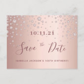 100e verjaardag roze gouden diamanten save the dat briefkaart (Voorkant)