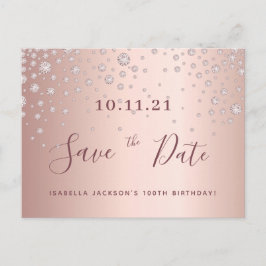 100e verjaardag roze gouden diamanten save the dat briefkaart