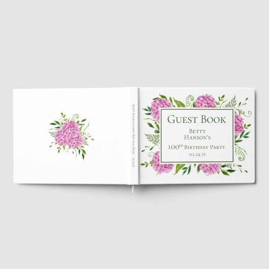 100e verjaardag Roze hydrangeas Gastenboek (Volledig)