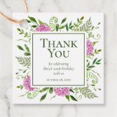 100e verjaardag Roze hydrangeas Hartelijk dank Bedankjes Labels (Voorkant)