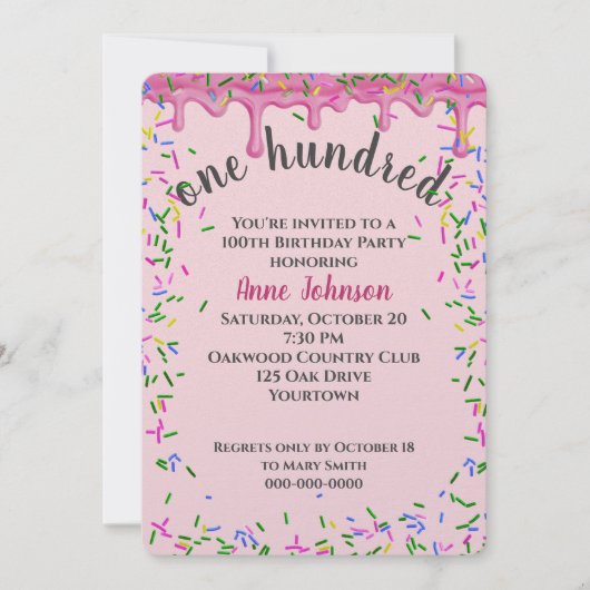 100e verjaardag roze ijsjes en strooisel kaart (Voorkant)