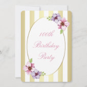 100e verjaardag Roze Lila Floral White Gold Stripe Kaart (Voorkant)