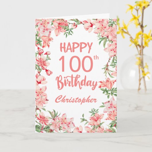 100e verjaardag Roze pekelpernenbloemen Kaart (Gele Bloem)