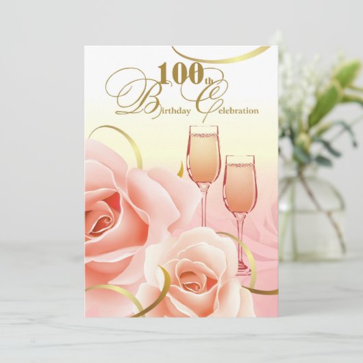 100e verjaardag. Roze perzikRozen Kaart (Staand voorkant)