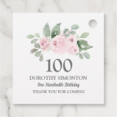 100e verjaardag Roze Rose Eucalyptus Bedankjes Labels (Achterkant)
