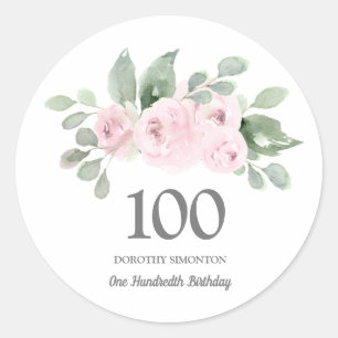 100e verjaardag Roze Rose Eucalyptus Ronde Sticker