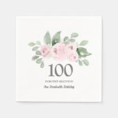 100e verjaardag Roze Rose Eucalyptus Servet (Voorkant)