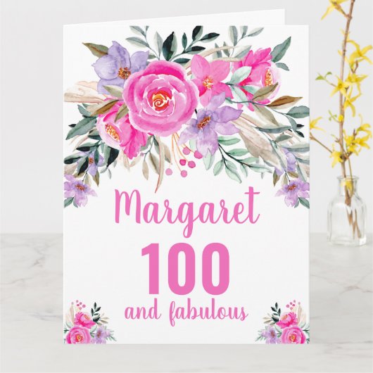 100e verjaardag roze waterverf floraal kaart (Gele Bloem)