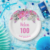 100e verjaardag roze waterverf floraal papieren bordje (Feest)