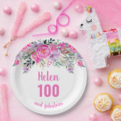 100e verjaardag roze waterverf floraal papieren bordje (Feest)