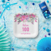 100e verjaardag roze waterverf floraal papieren bordje (Feest)