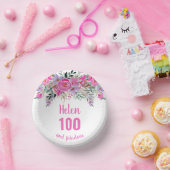 100e verjaardag roze waterverf floraal papieren kommen (Feest)