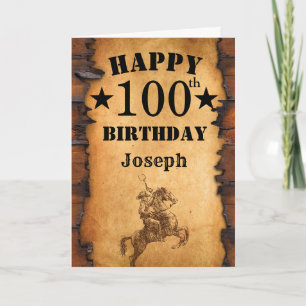 100e verjaardag Rustic Country Western Cowboy Hors Kaart