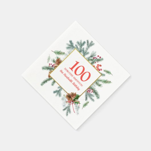 100e verjaardag Rustic Winter Greenery Servet (Hoek)