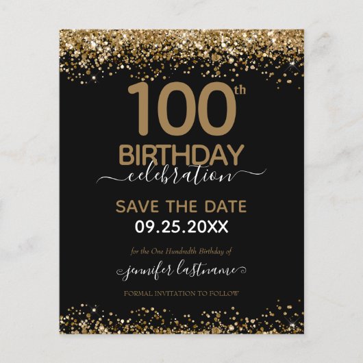 100e verjaardag Save the Date Budget Invitation (Voorkant)