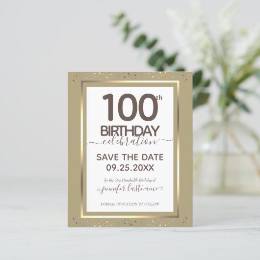 100e verjaardag Save the Date Budget Invitation (Staand voorkant)