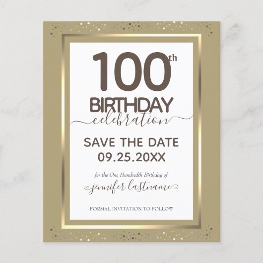 100e verjaardag Save the Date Budget Invitation (Voorkant)