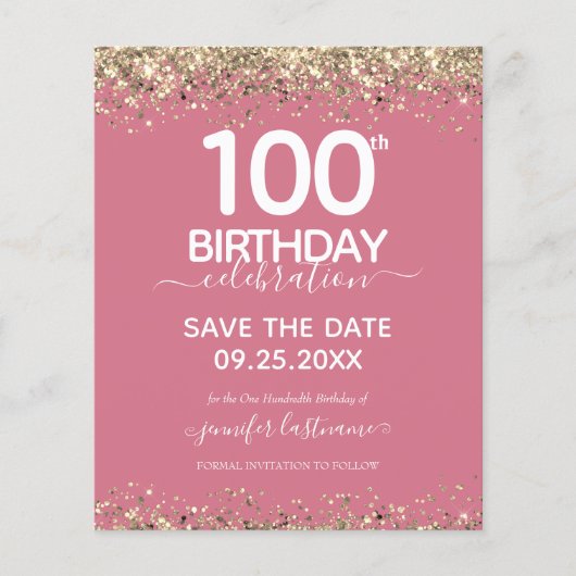 100e verjaardag Save the Date Budget Invitation (Voorkant)