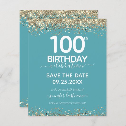 100e verjaardag Save the Date Budget Invitation (Voorkant / Achterkant)