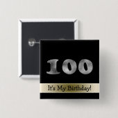 100e verjaardag Silver Number 100 Vierkante Button 5,1 Cm (Voorkant /achterkant)
