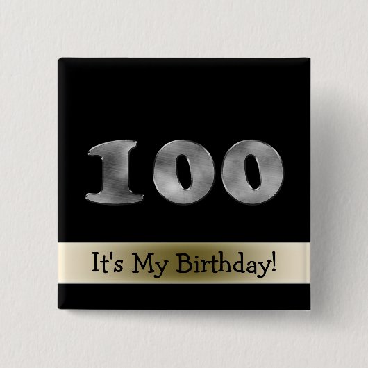 100e verjaardag Silver Number 100 Vierkante Button 5,1 Cm (Voorkant)