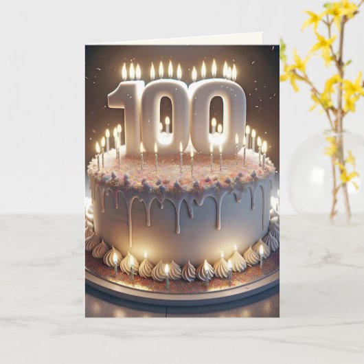 100e verjaardag taart en kaarsen kaart (Gele Bloem)