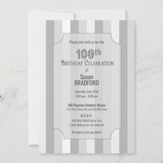 100e verjaardag uitnodiging, 3-tier Cake Kaart (Achterkant)