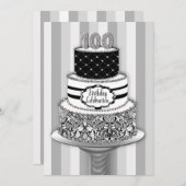 100e verjaardag uitnodiging, 3-tier Cake Kaart (Voorkant / Achterkant)