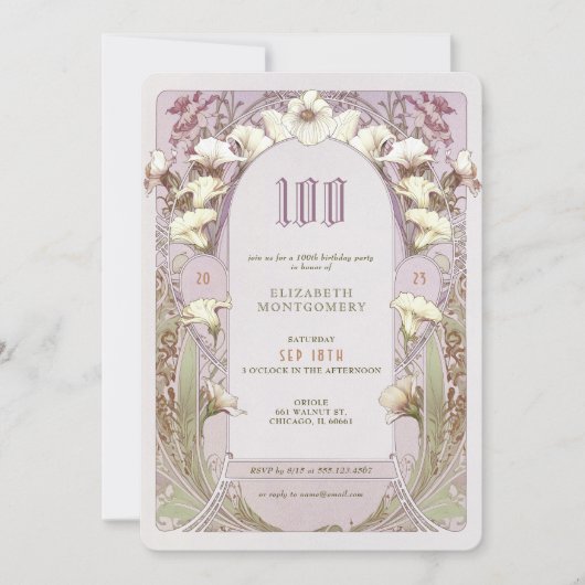 100e verjaardag Uitnodiging Art Nieuw bij Mucha (Voorkant)