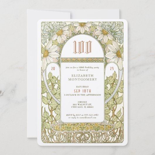 100e verjaardag Uitnodiging Art Nieuw bij Mucha (Voorkant)