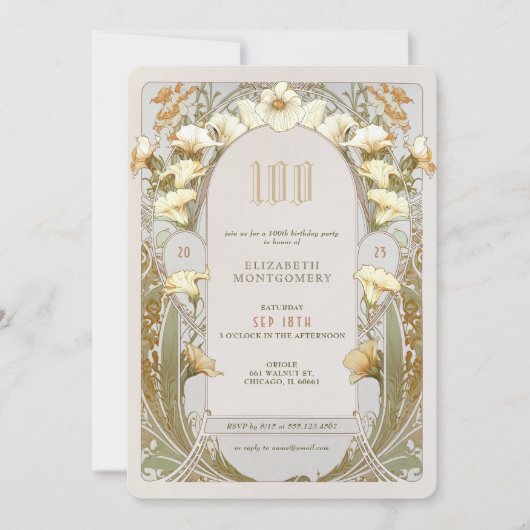 100e verjaardag Uitnodiging Art Nieuw bij Mucha (Voorkant)