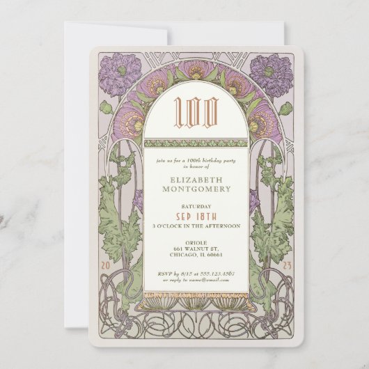 100e verjaardag Uitnodiging Art Nieuw bij Mucha (Voorkant)