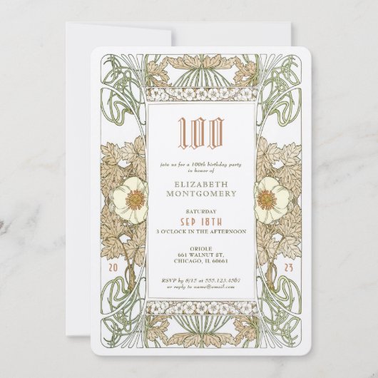 100e verjaardag Uitnodiging Art Nieuw bij Mucha (Voorkant)