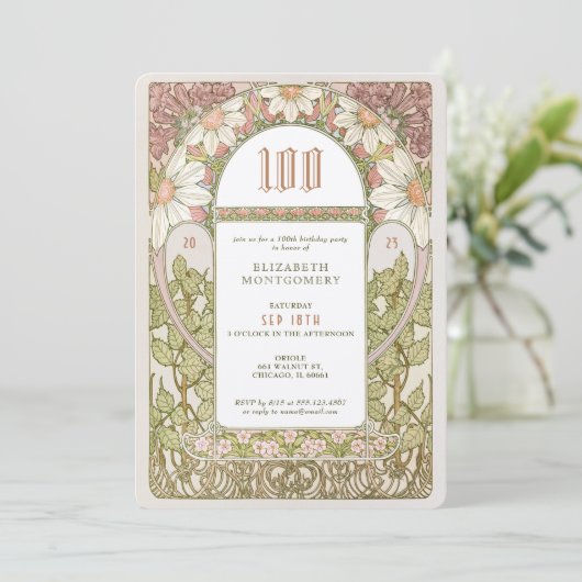 100e verjaardag Uitnodiging art. Nieuwe dagen (Staand voorkant)