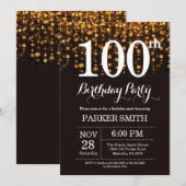 100e verjaardag uitnodiging Gold Glitter (Voorkant / Achterkant)