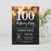 100e verjaardag uitnodiging Gold Glitter (Staand voorkant)