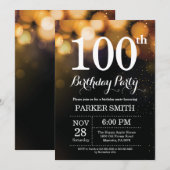 100e verjaardag uitnodiging Gold Glitter (Voorkant / Achterkant)